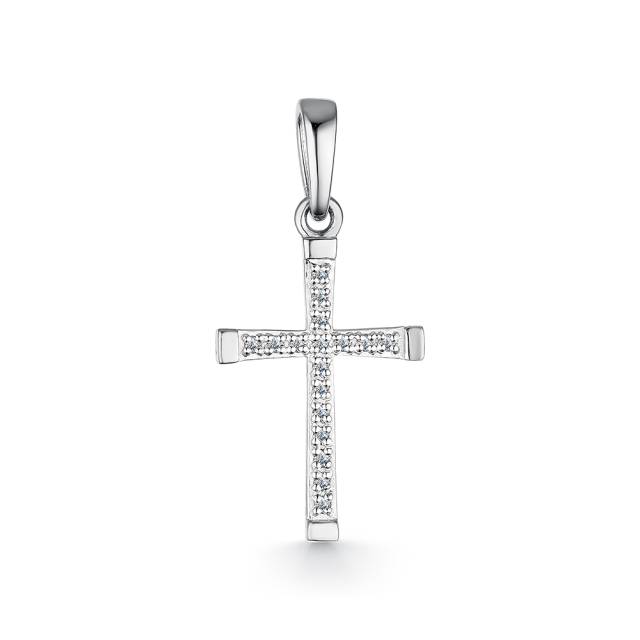Кулон крест из белого золота с бриллиантами  (060577)