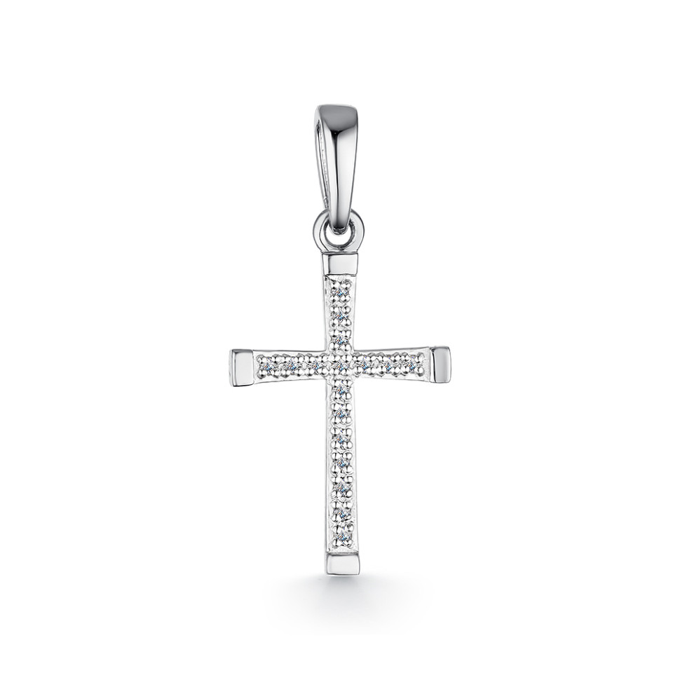 Кулон крест из белого золота с бриллиантами  (060577)
