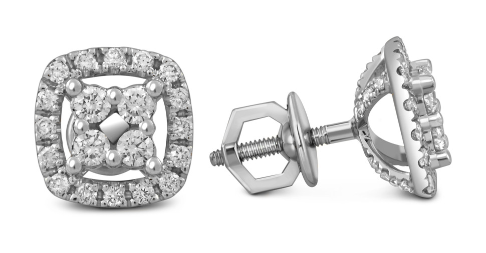Серьги пусеты из белого золота с бриллиантами (052670)