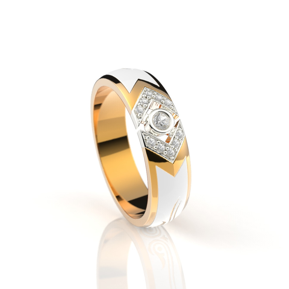 Обручальное кольцо из красного золота с бриллиантами и эмалью (038560)