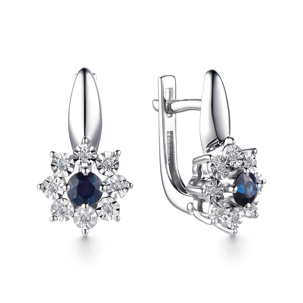 Серьги из белого золота с бриллиантами и сапфирами (039543)