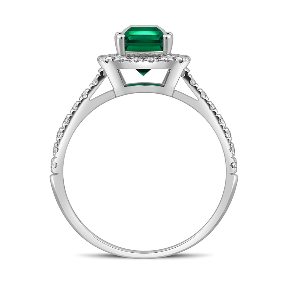 Кольцо из белого золота с бриллиантами и изумрудом (049396)