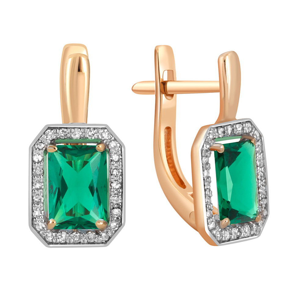 Серьги из красного золота с бриллиантами и синтетическими вставками (045647)