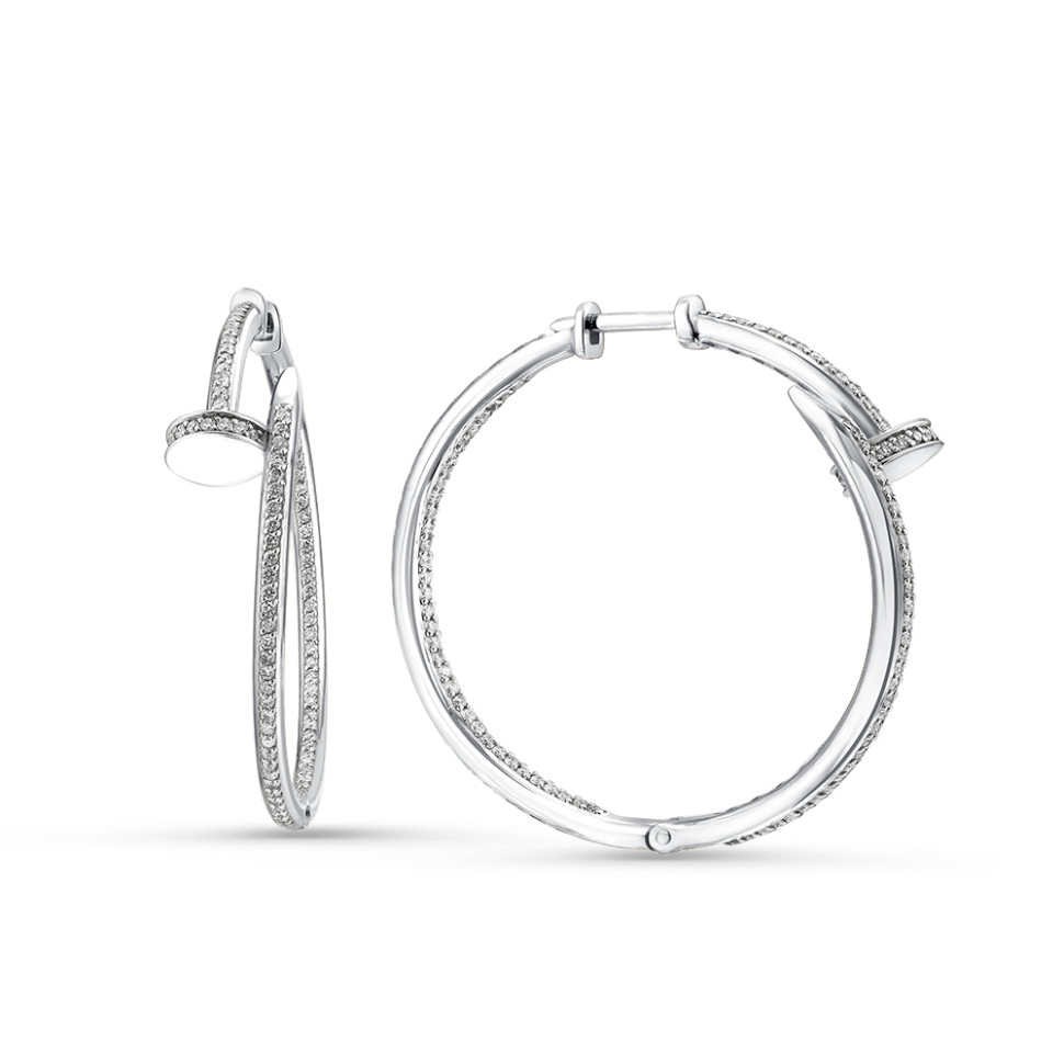 Серьги конго из белого золота с бриллиантами (060903)