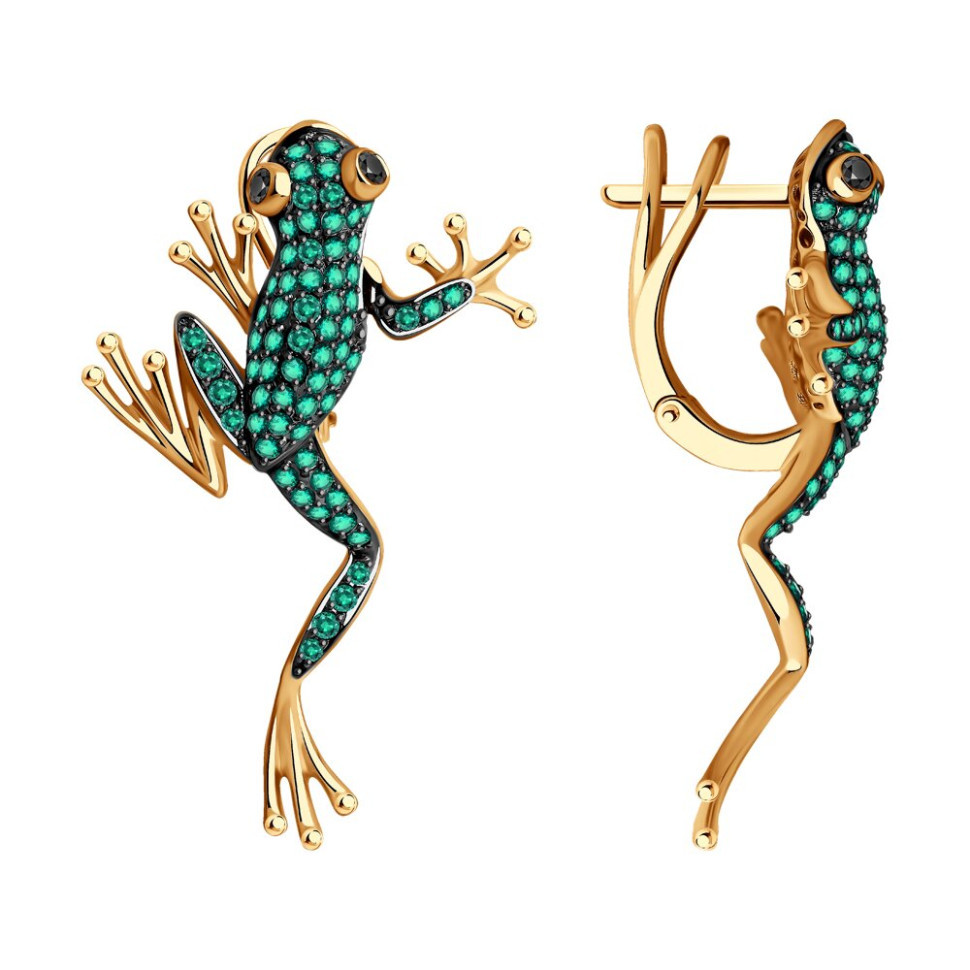 Серьги из красного золота с бриллиантами и изумрудами (052801)