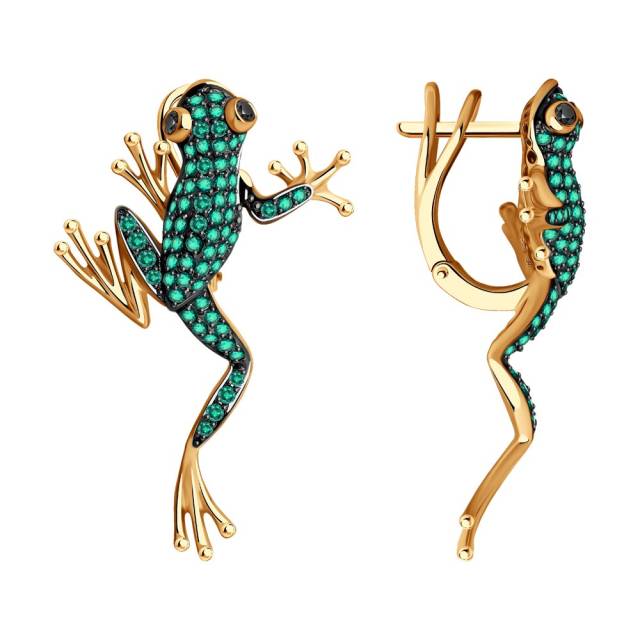 Серьги из красного золота с бриллиантами и изумрудами (052801)