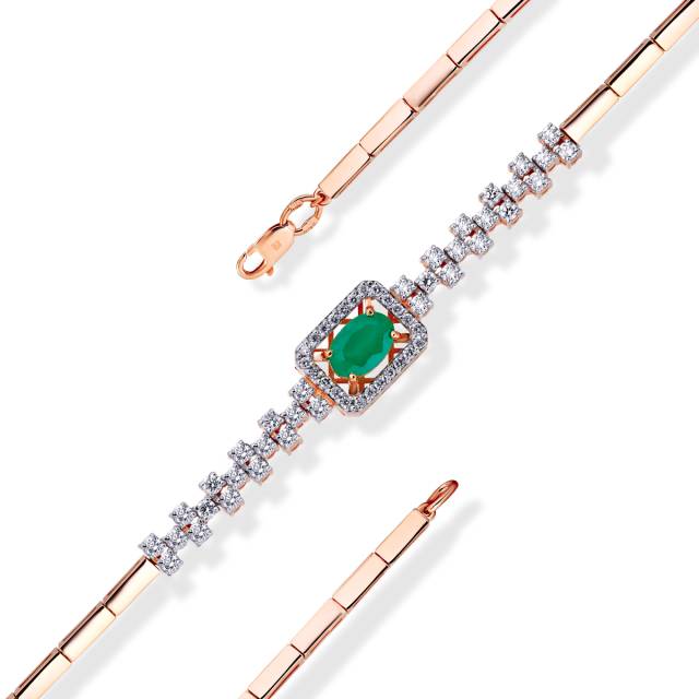 Браслет из красного золота с изумрудом и бриллиантами (061755)