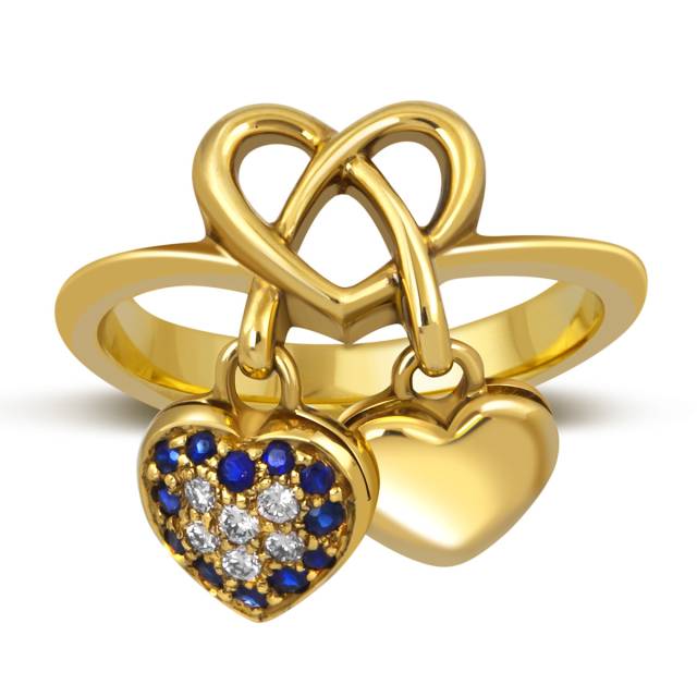 Кольцо из жёлтого золота с сапфирами и бриллиантами (058045)