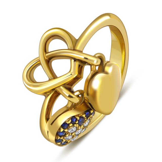 Кольцо из жёлтого золота с сапфирами и бриллиантами (058045)