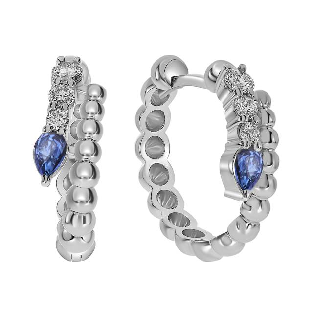 Серьги конго из белого золота с бриллиантами и голубыми сапфирами (061069)