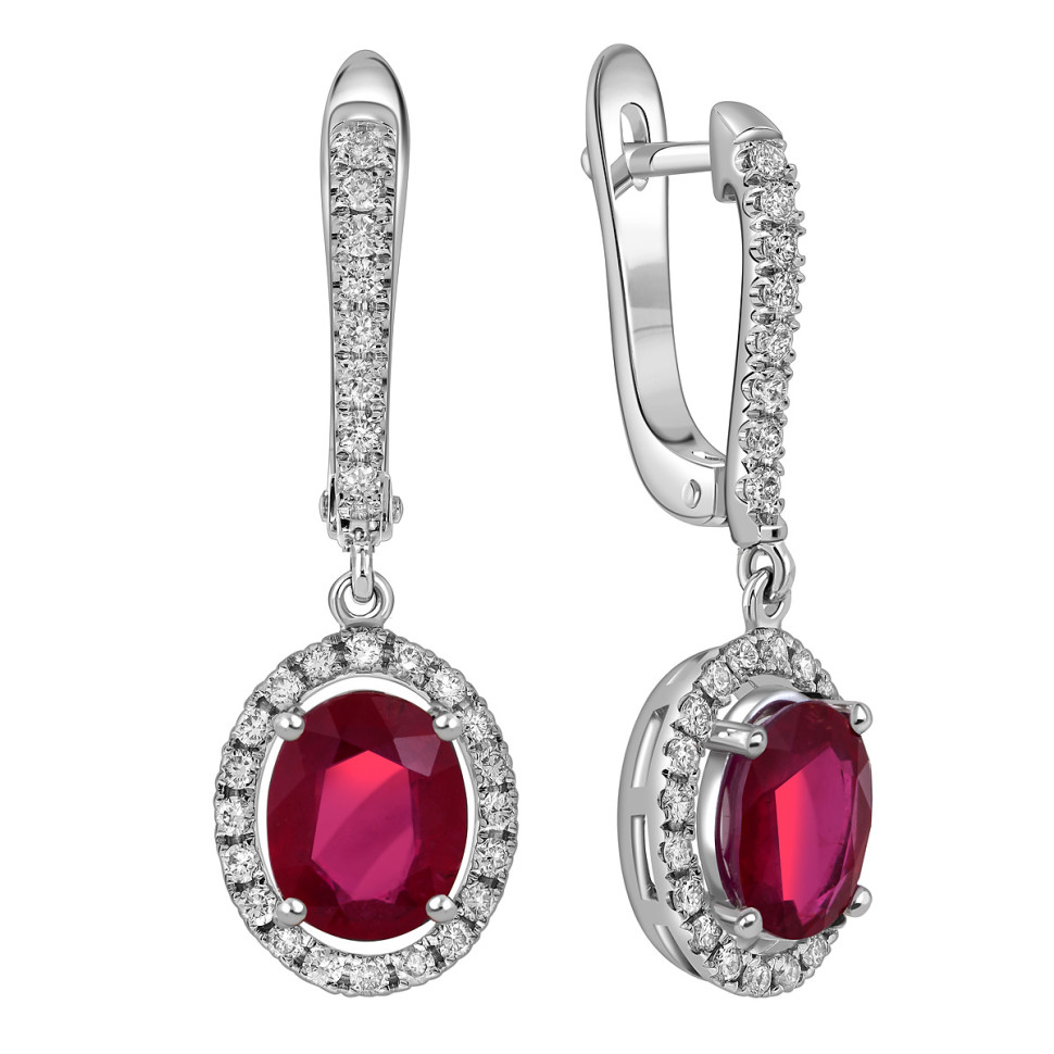Серьги из белого золота с бриллиантами и рубинами (055608)