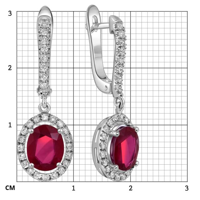 Серьги из белого золота с бриллиантами и рубинами (055608)