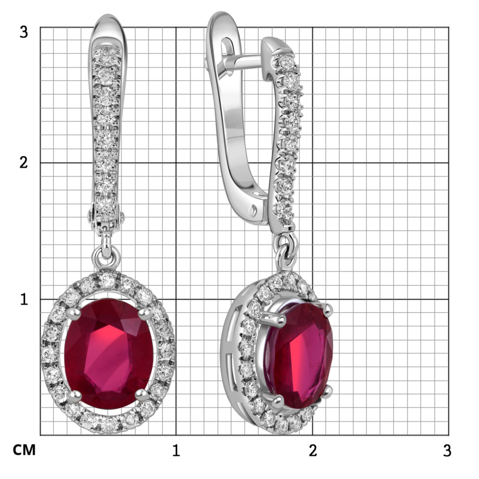 Серьги из белого золота с бриллиантами и рубинами (055608)