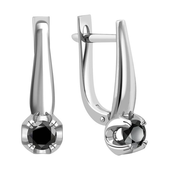 Серьги из белого золота с чёрными бриллиантами (045312)