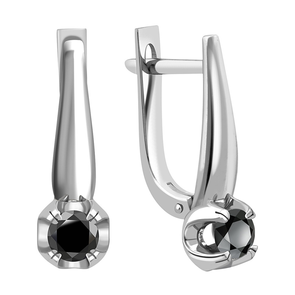 Серьги из белого золота с чёрными бриллиантами (045312)