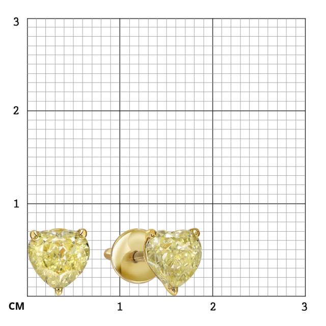 Серьги пусеты из жёлтого золота с жёлтыми бриллиантами "Сердце" (060850)
