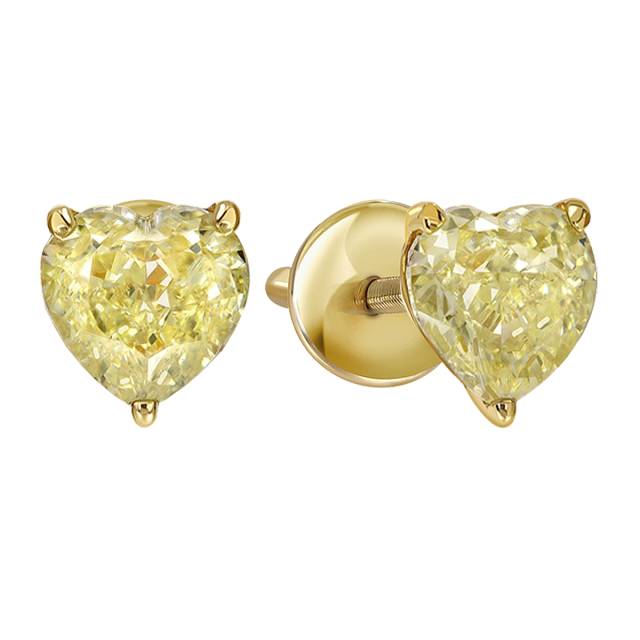 Серьги пусеты из жёлтого золота с жёлтыми бриллиантами "Сердце" (060850)