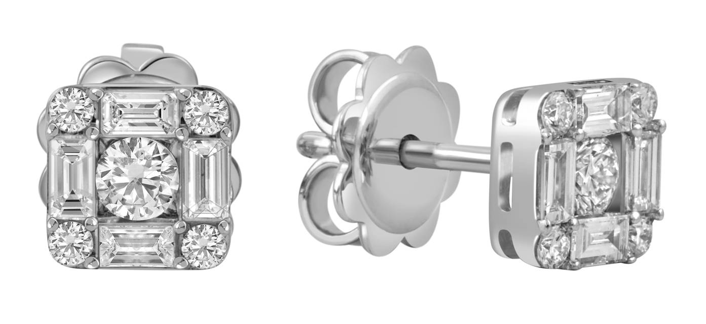 Серьги пусеты из белого золота с бриллиантами "Crivelli" (052628)