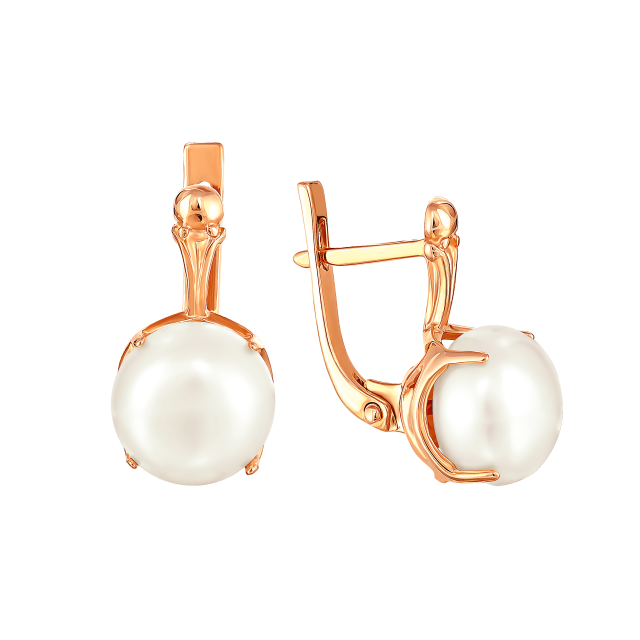 Серьги из красного золота с жемчугом (041643)