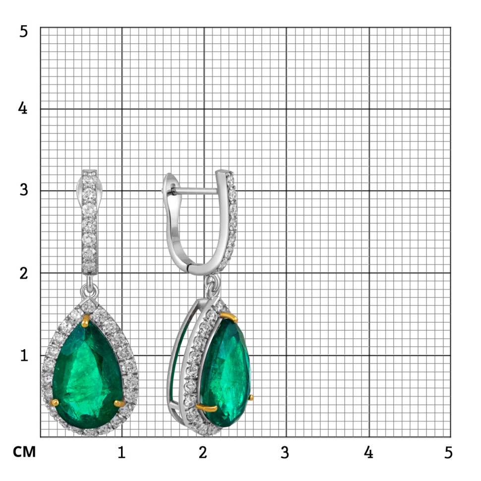 Серьги из белого золота с бриллиантами и изумрудами (055079)
