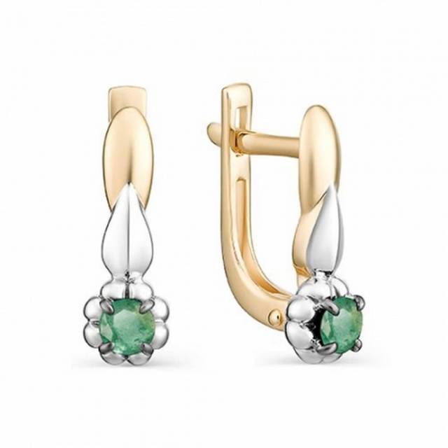 Серьги из комбинированного золота с изумрудами (039571)