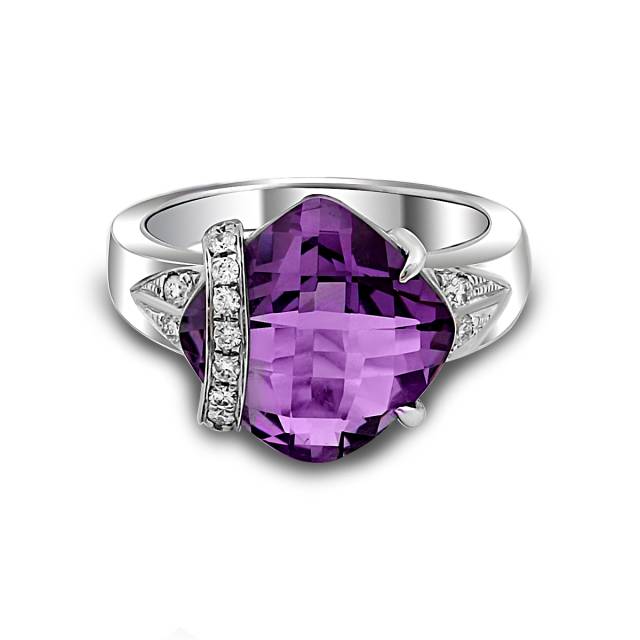 Кольцо из белого золота с бриллиантами и аметистом (020367)