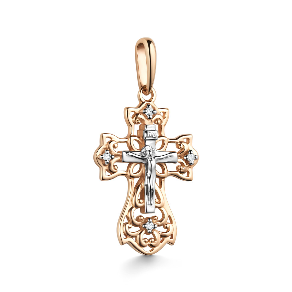Кулон крест из комбинированного золота с бриллиантами (060910)