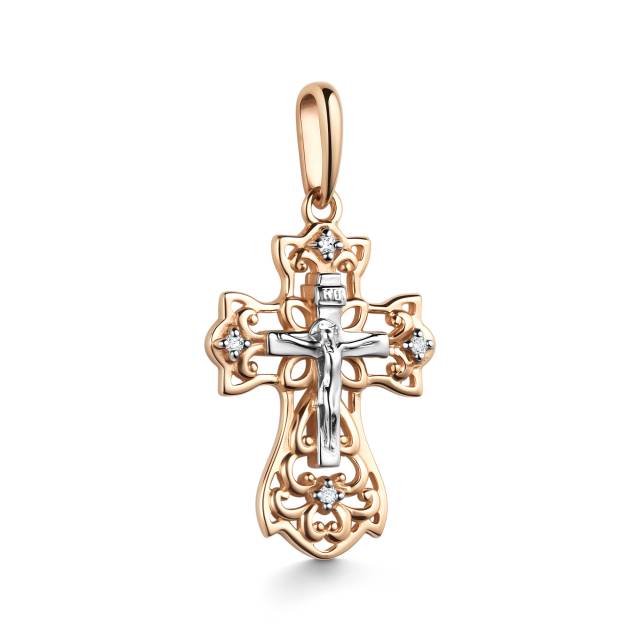 Кулон крест из комбинированного золота с бриллиантами (060910)