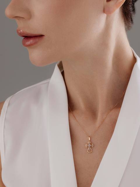 Кулон крест из комбинированного золота с бриллиантами (060910)