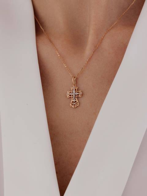 Кулон крест из комбинированного золота с бриллиантами (060910)