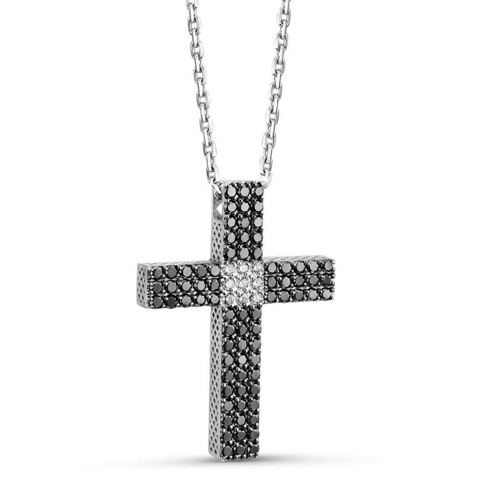 Колье крест из белого золота с бриллиантами (052925)