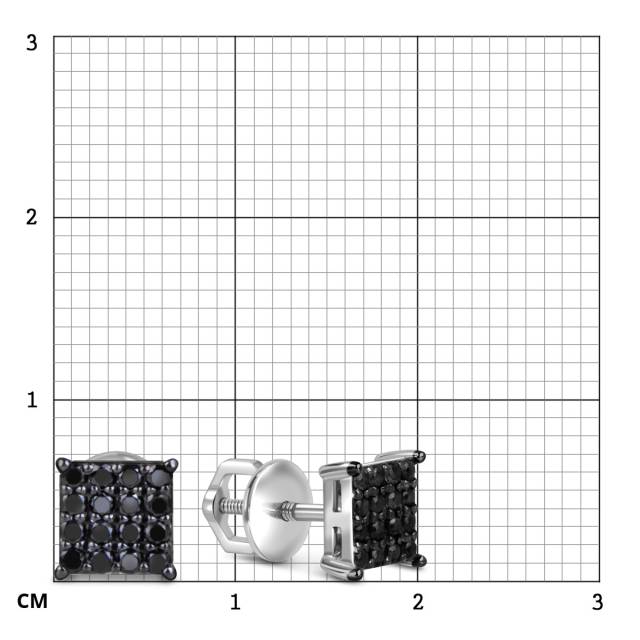 Серьги пусеты из белого золота с чёрными бриллиантами (059209)