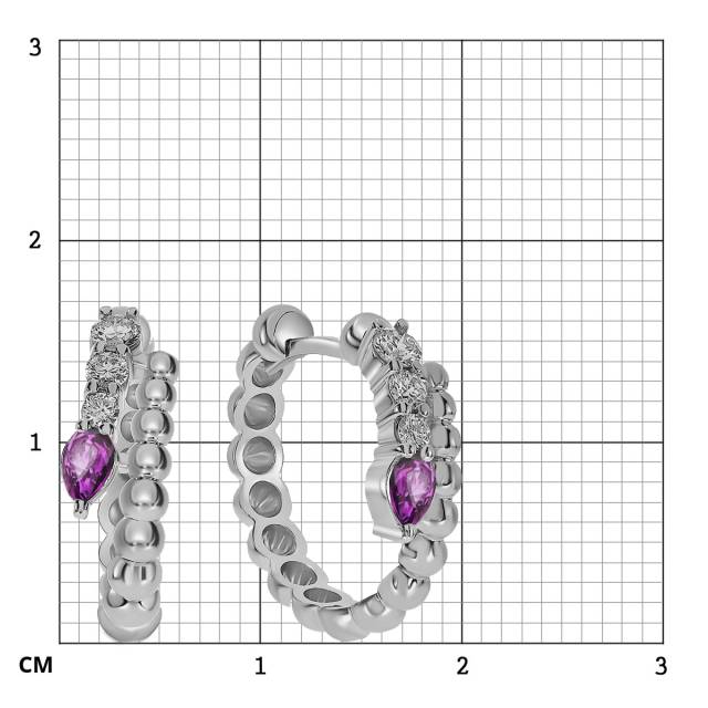 Серьги конго из белого золота с бриллиантами и розовыми сапфирами (061123)