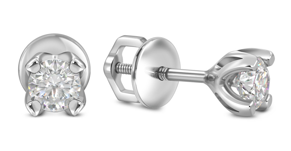 Серьги пусеты из белого золота с бриллиантами (048014)