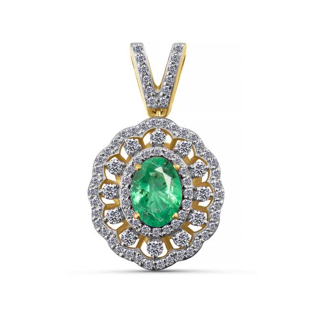 Кулон из жёлтого золота с бриллиантами и изумрудом (063793)