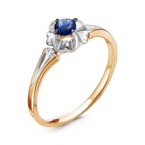 Кольцо из комбинированного золота с бриллиантами и сапфиром (043809)
