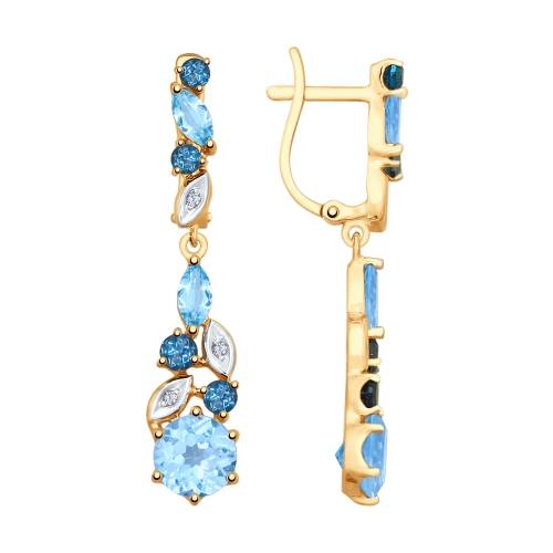 Серьги из красного золота с топазами и фианитами (038360)