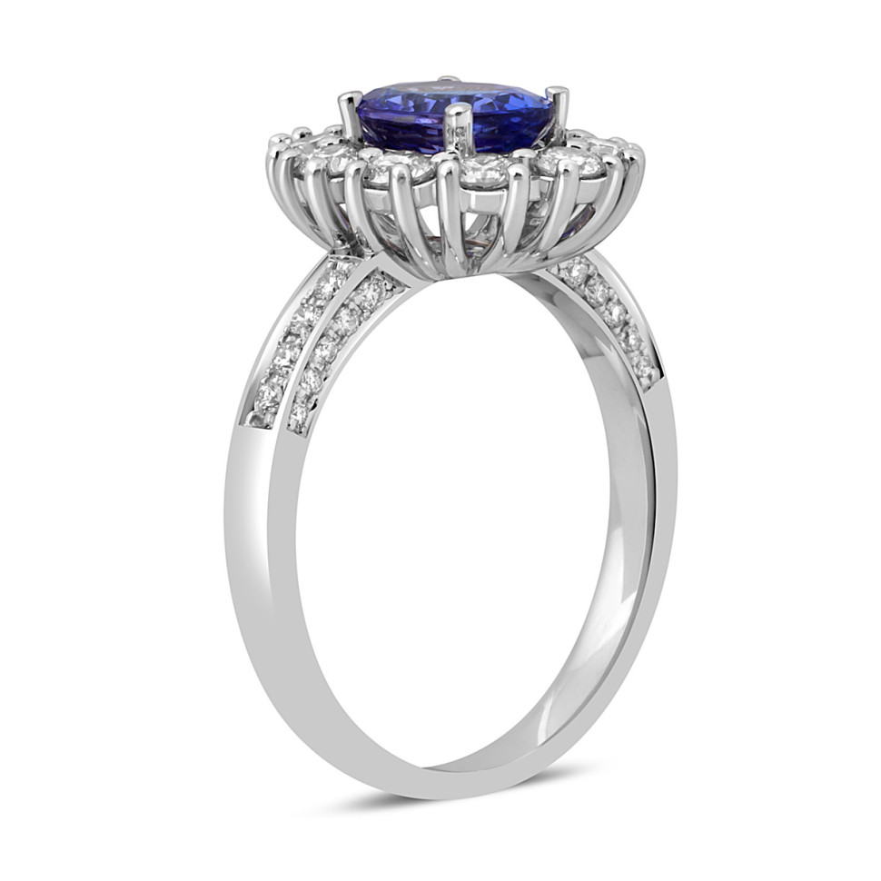 Кольцо из белого золота с бриллиантами и танзанитом (047536)