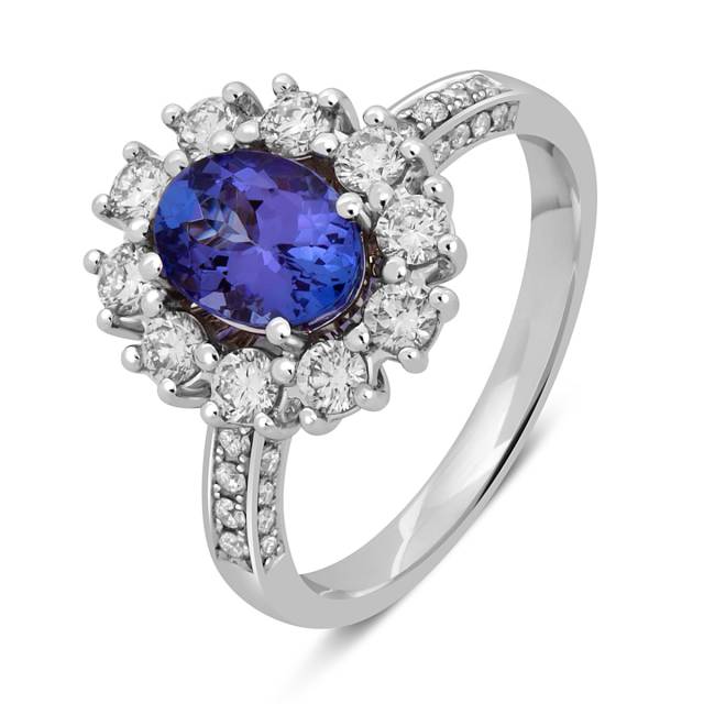 Кольцо из белого золота с бриллиантами и танзанитом (047536)