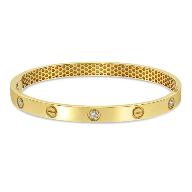 Браслет жёсткий из жёлтого золота с бриллиантами  (060524)