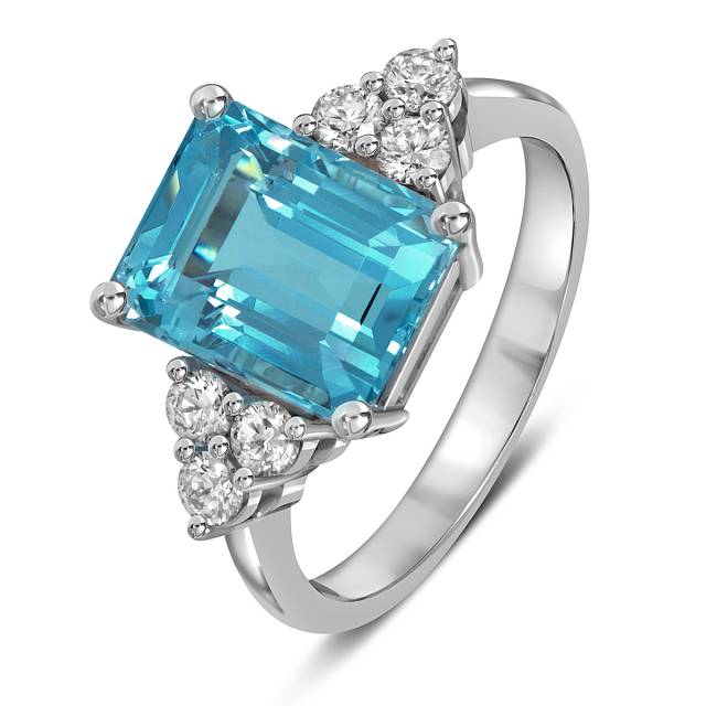 Кольцо из белого золота с бриллиантами и swiss топазом (060384)