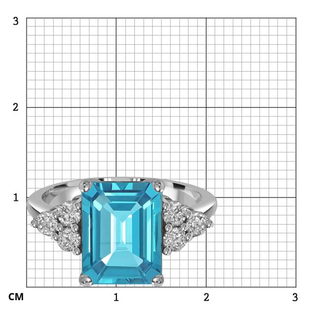 Кольцо из белого золота с бриллиантами и swiss топазом (060384)