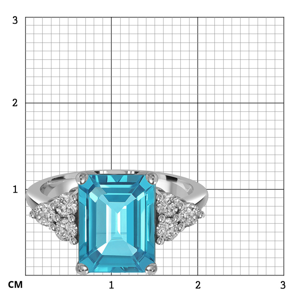 Кольцо из белого золота с бриллиантами и swiss топазом (060384)