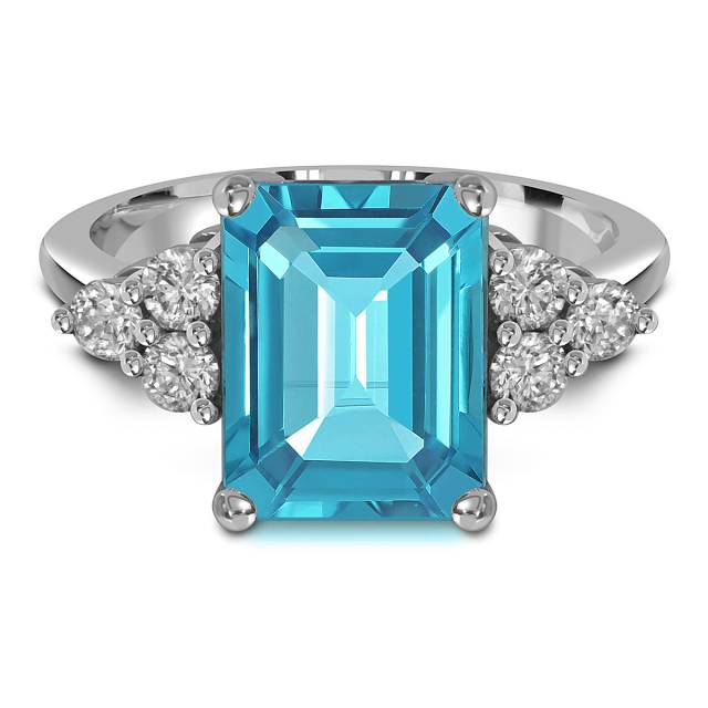 Кольцо из белого золота с бриллиантами и swiss топазом (060384)