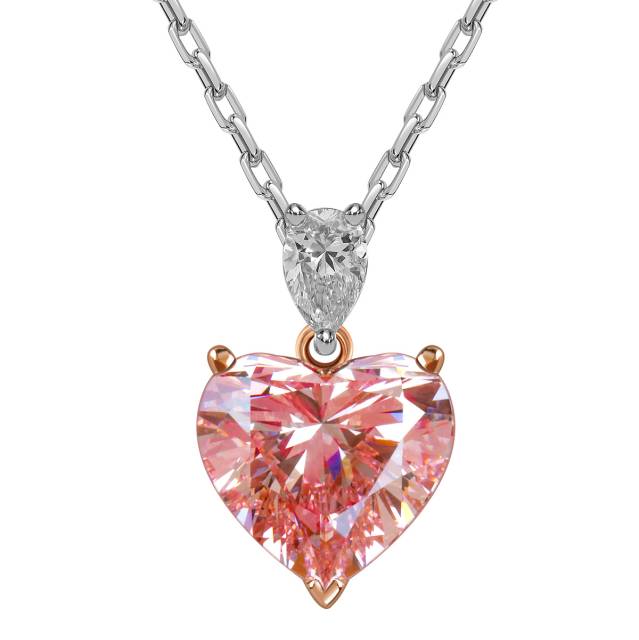 Колье из белого золота с розовым бриллиантом "Сердце" (060516)