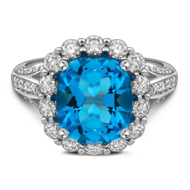 Кольцо из белого золота с бриллиантами и топазом (058645)