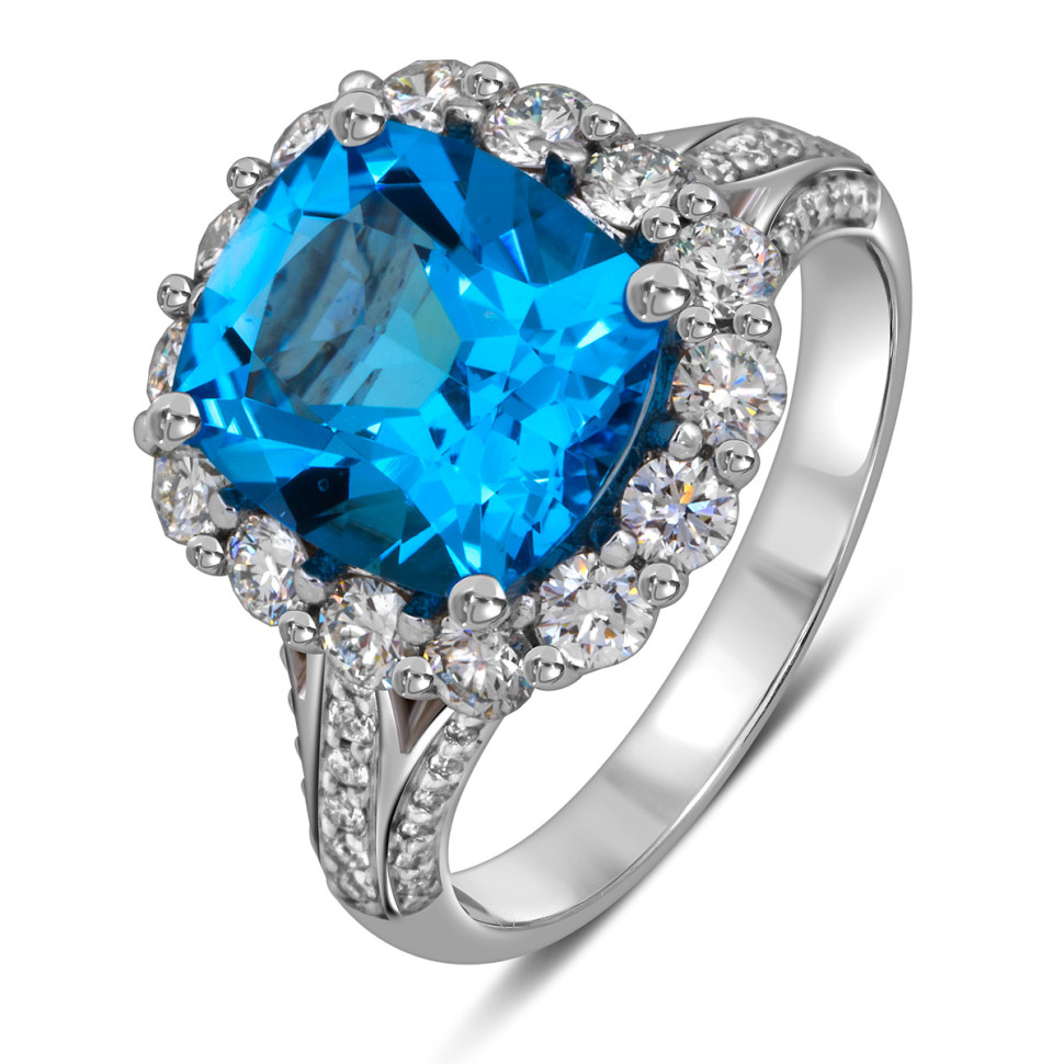 Кольцо из белого золота с бриллиантами и топазом (058645)