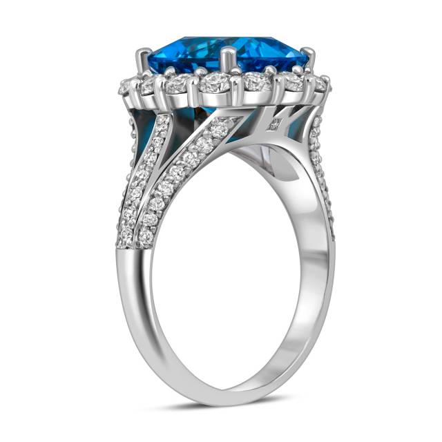 Кольцо из белого золота с бриллиантами и топазом (058645)