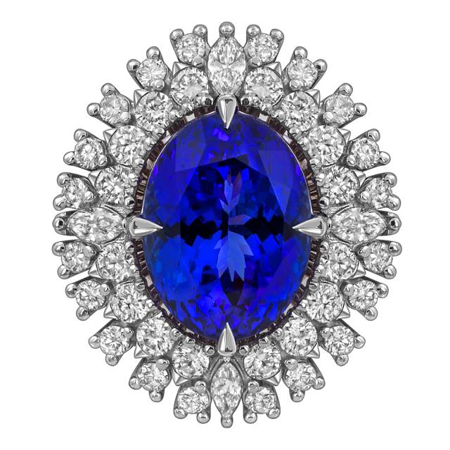 Кольцо из белого золота с бриллиантами и танзанитом (055674)