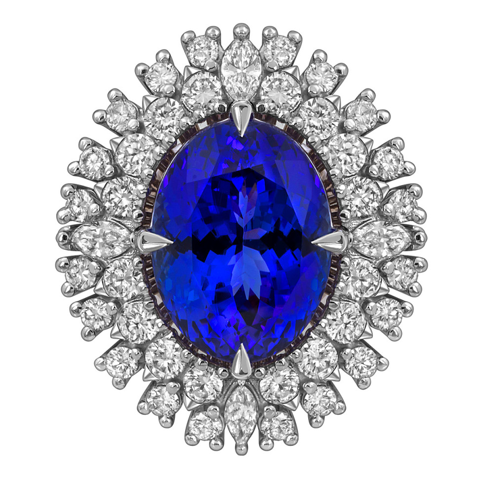 Кольцо из белого золота с бриллиантами и танзанитом (055674)